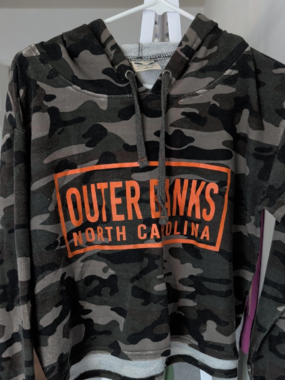 Outer Banks North Carolina Camo Hoodie - Olive & Black with Orange Logo
